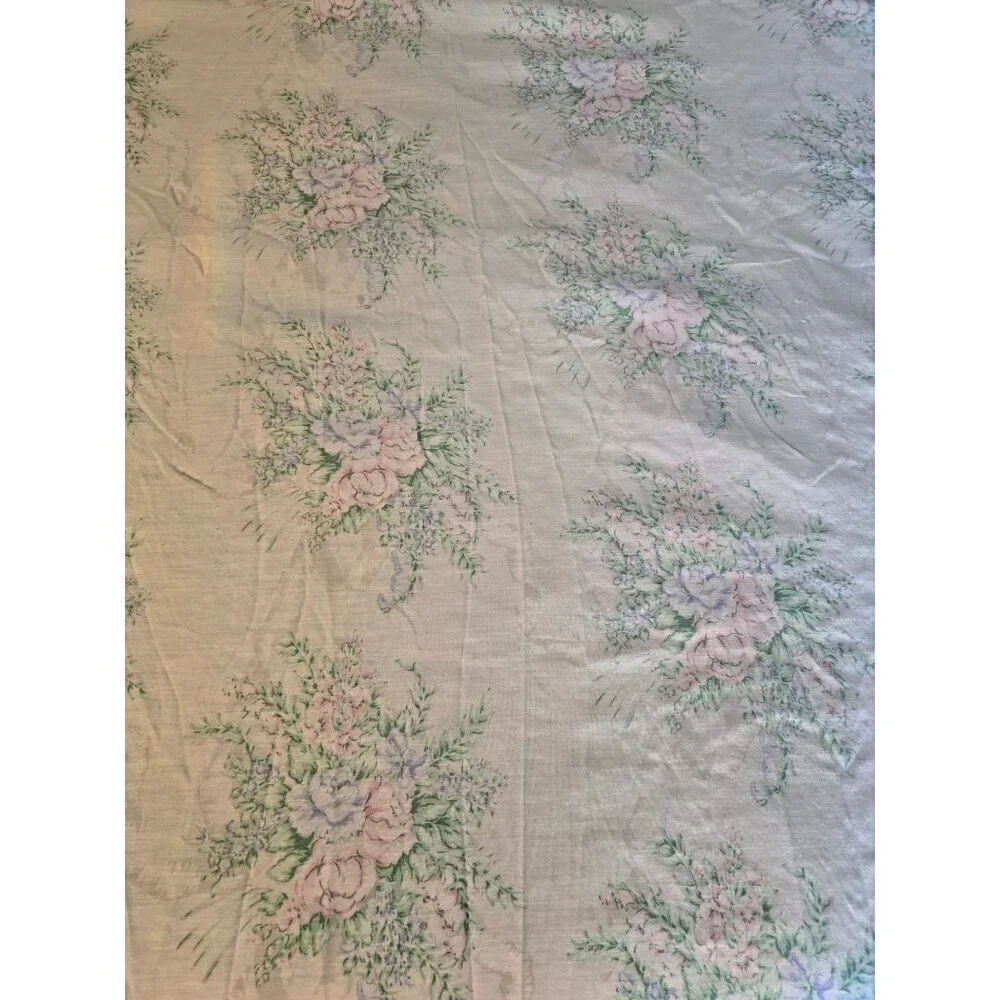 Vintage 60s 70s Pastel Spring Floral Cotton Sheet Bloomcore Cottagecore